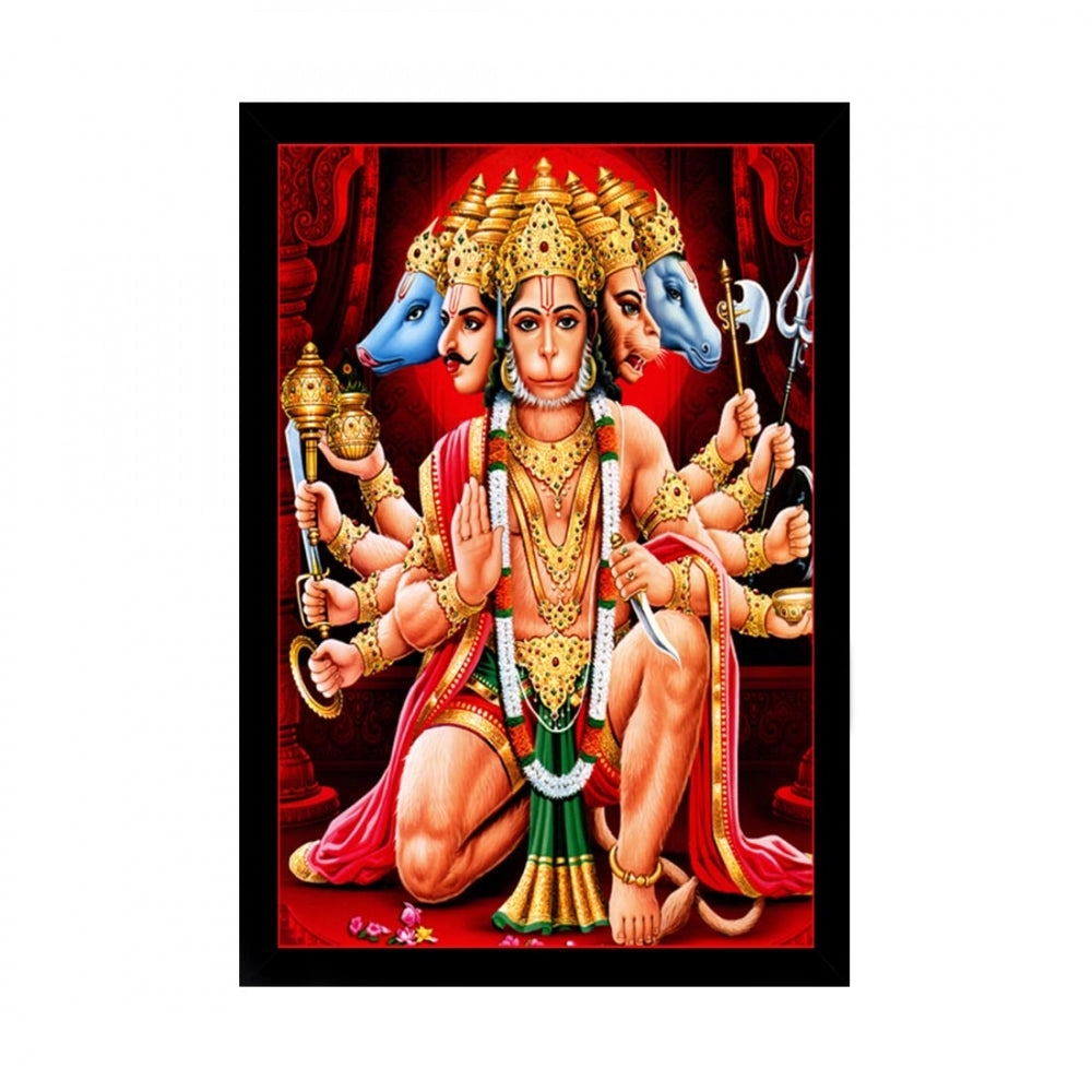 Generic Panchmukhi hanuman Painting with Synthetic Photo Frame (Multicolor)