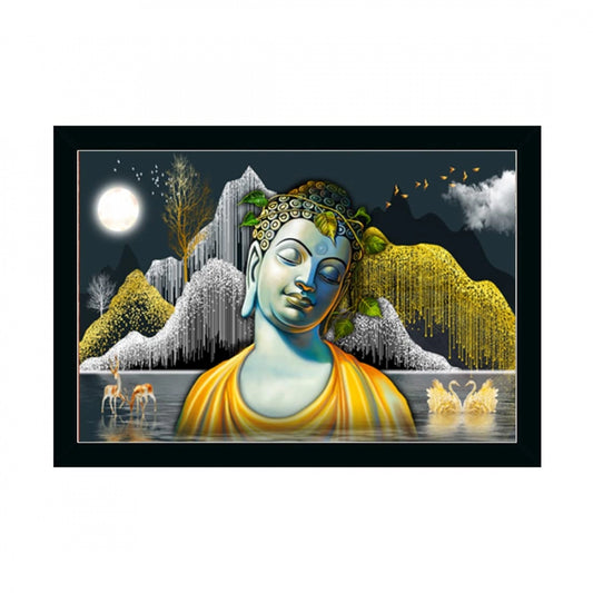 Generic Buddha Painting with Synthetic Photo Frame (Multicolor)