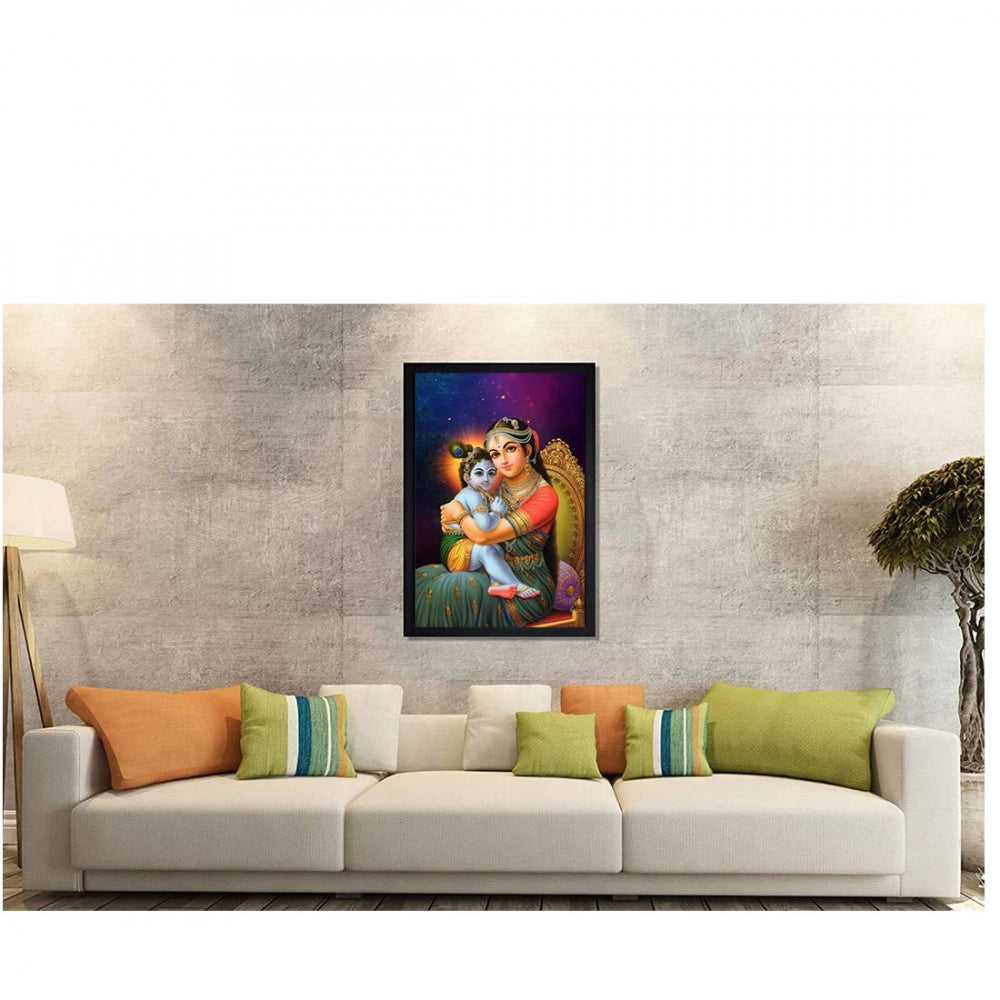 Generic Maa Yashoda Painting with Synthetic Photo Frame (Multicolor)