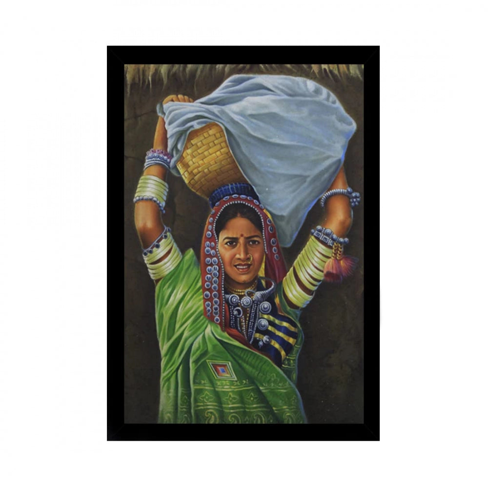 Generic Lady Modern Art Painting with Synthetic Photo Frame (Multicolor)