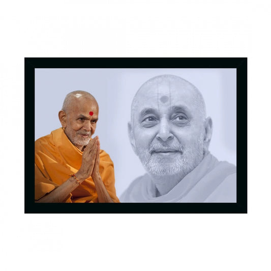 Generic Pramukh Swami and Mahant Swami Painting with Synthetic Photo Frame (Multicolor)