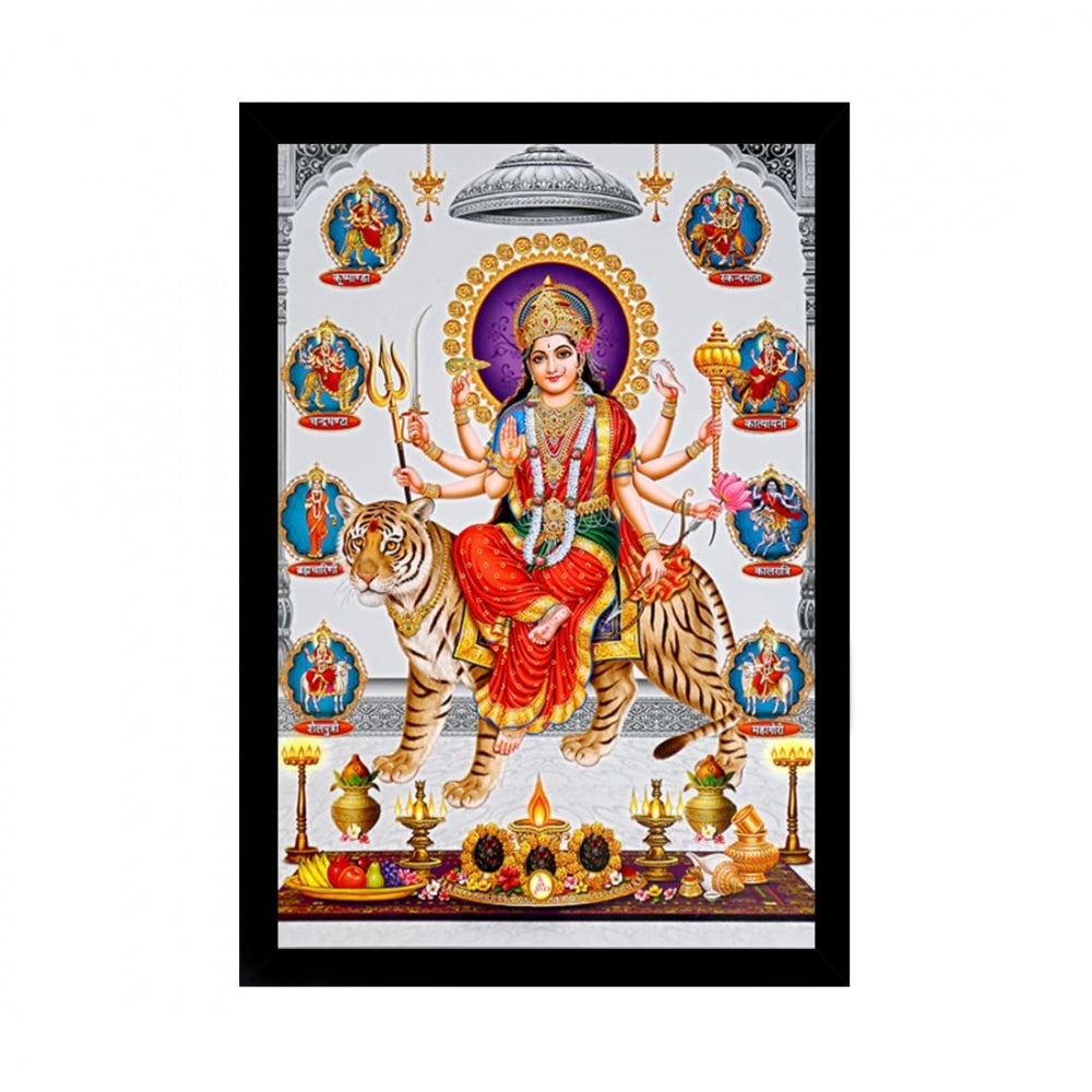 Generic Durga Mata Painting with Synthetic Photo Frame (Multicolor)