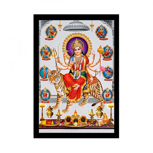 Generic Durga Mata Painting with Synthetic Photo Frame (Multicolor)