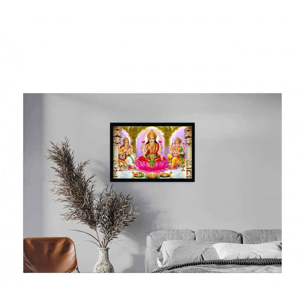 Generic Laxmi Ganesh Saraswati Painting with Synthetic Photo Frame (Multicolor)