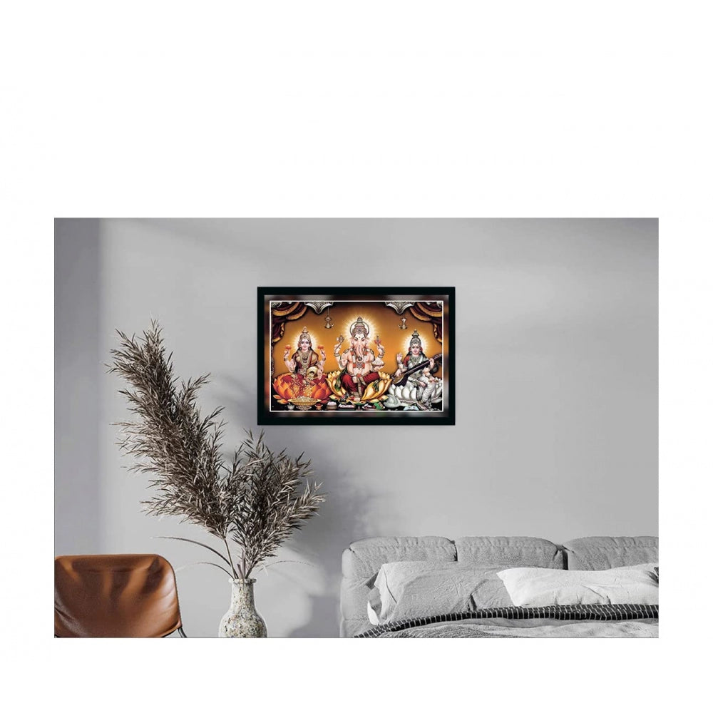 Generic Laxmi Ganesh Saraswati Painting with Synthetic Photo Frame (Multicolor)