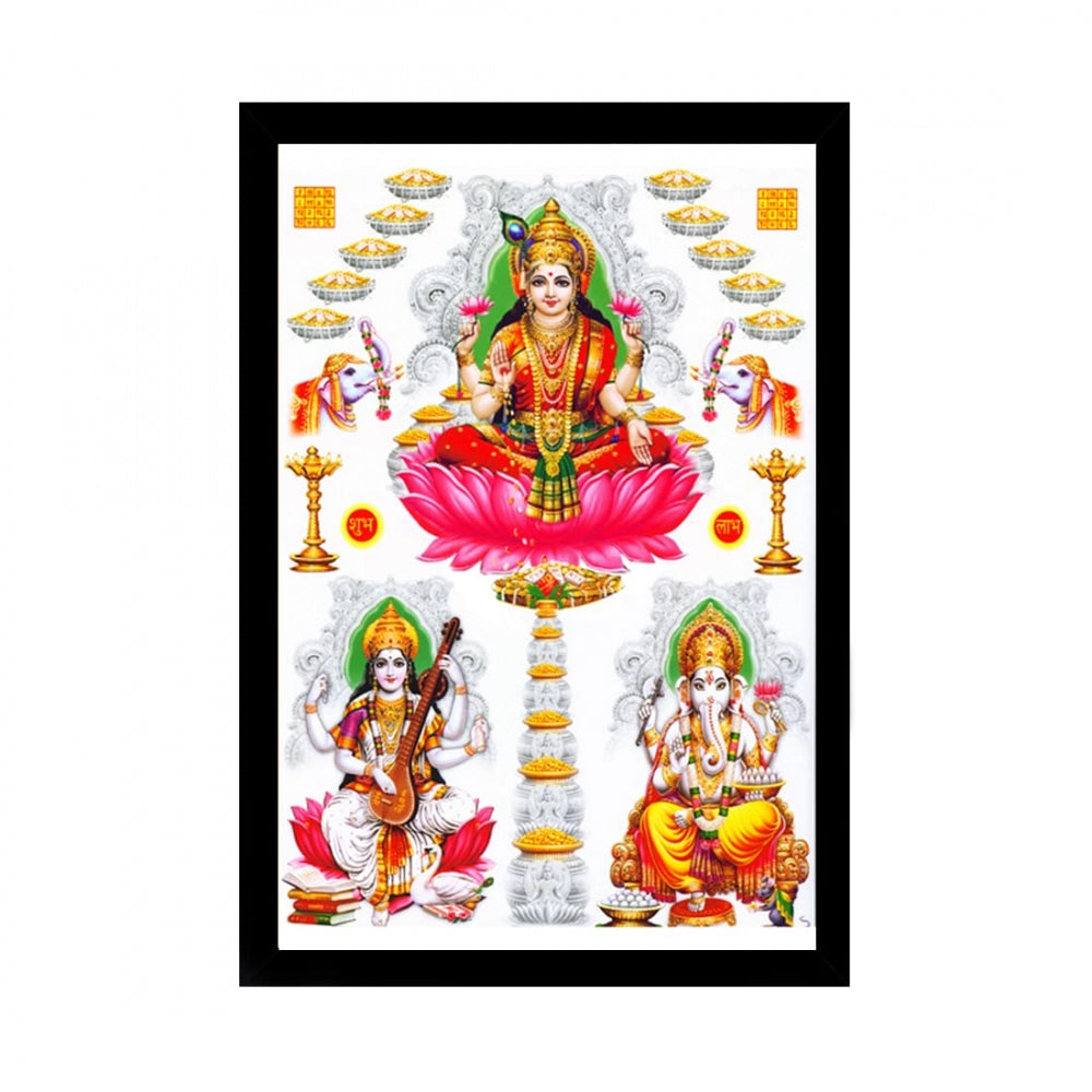 Generic Laxmi Ganesh Saraswati Painting with Synthetic Photo Frame (Multicolor)