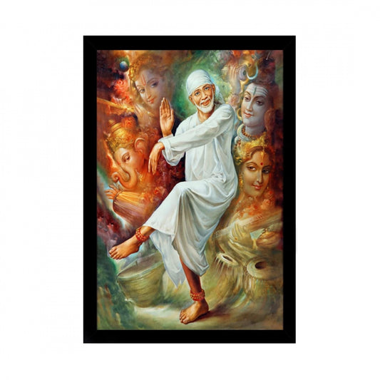 Generic Saibaba Painting with Synthetic Photo Frame (Multicolor)