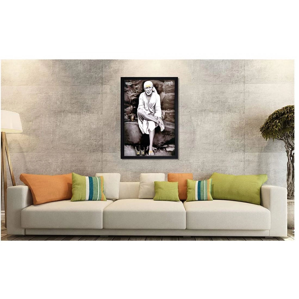 Generic Saibaba Painting with Synthetic Photo Frame (Multicolor)