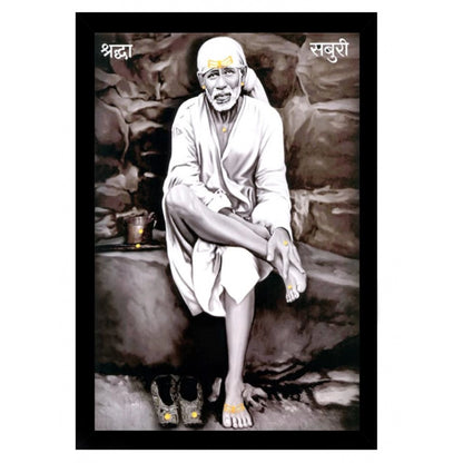 Generic Saibaba Painting with Synthetic Photo Frame (Multicolor)