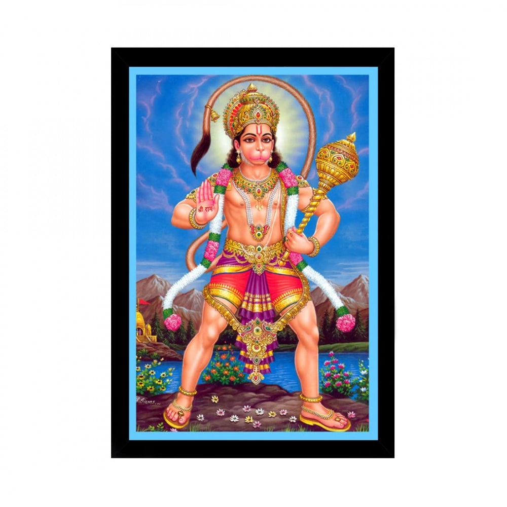 Generic Lord Hanuman Ji Painting with Synthetic Photo Frame (Multicolor)