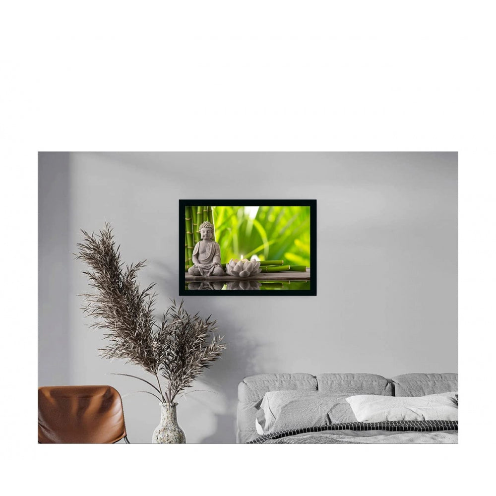 Generic Buddha Painting with Synthetic Photo Frame (Multicolor)