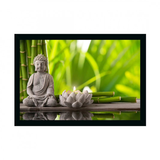 Generic Buddha Painting with Synthetic Photo Frame (Multicolor)