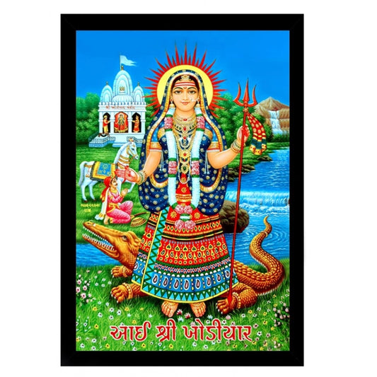 Generic Maa Khodal Painting with Synthetic Photo Frame (Multicolor)