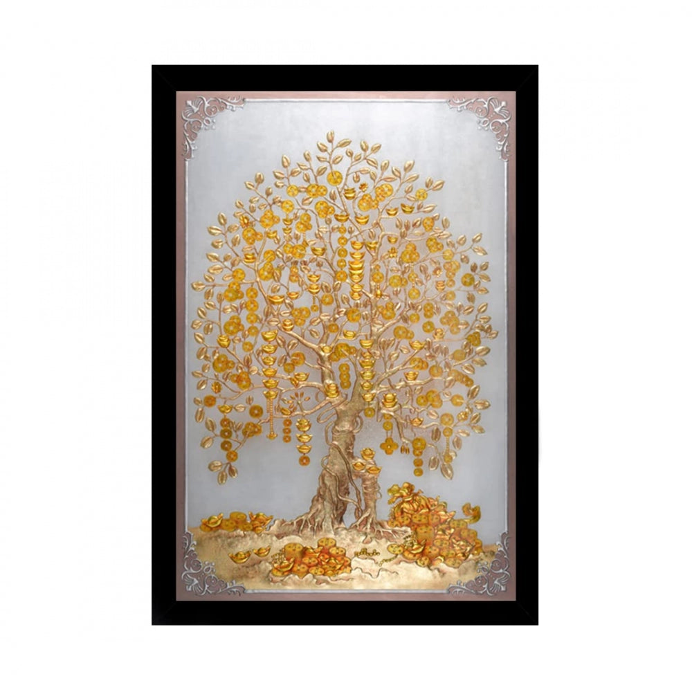 Generic Tree Modern Art Painting with Synthetic Photo Frame (Multicolor)