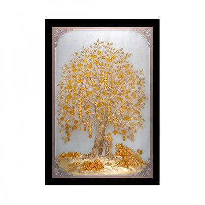 Generic Tree Modern Art Painting with Synthetic Photo Frame (Multicolor)