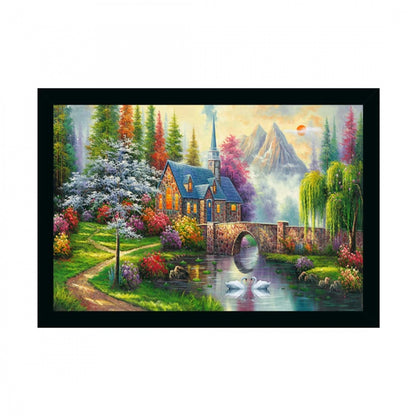 Generic Natural Scenery Painting with Synthetic Photo Frame (Multicolor)