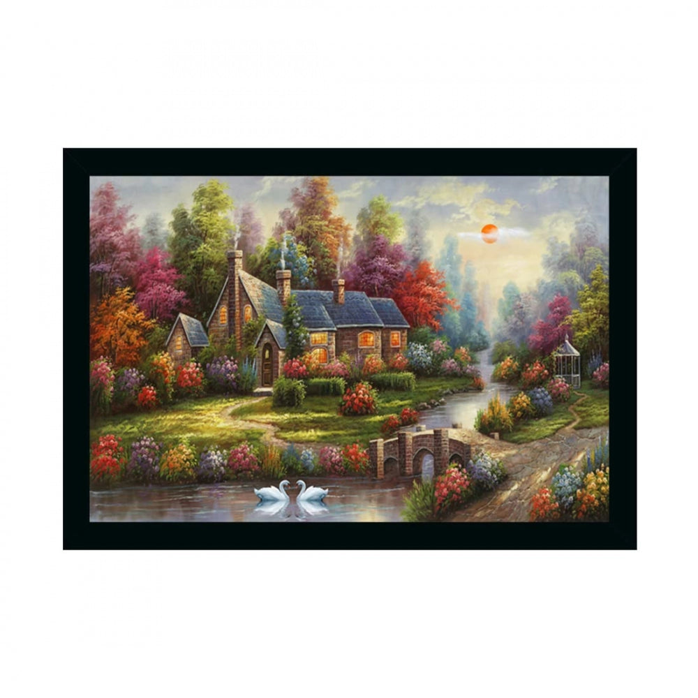 Generic Natural Scenery Painting with Synthetic Photo Frame (Multicolor)