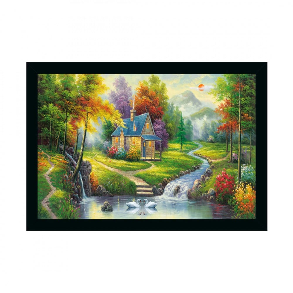 Generic Natural Scenery Painting with Synthetic Photo Frame (Multicolor)