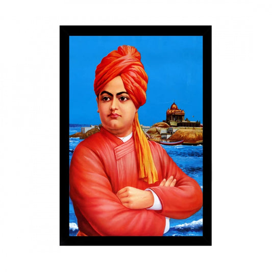 Generic Swami Vivekanand Painting with Synthetic Photo Frame (Multicolor)