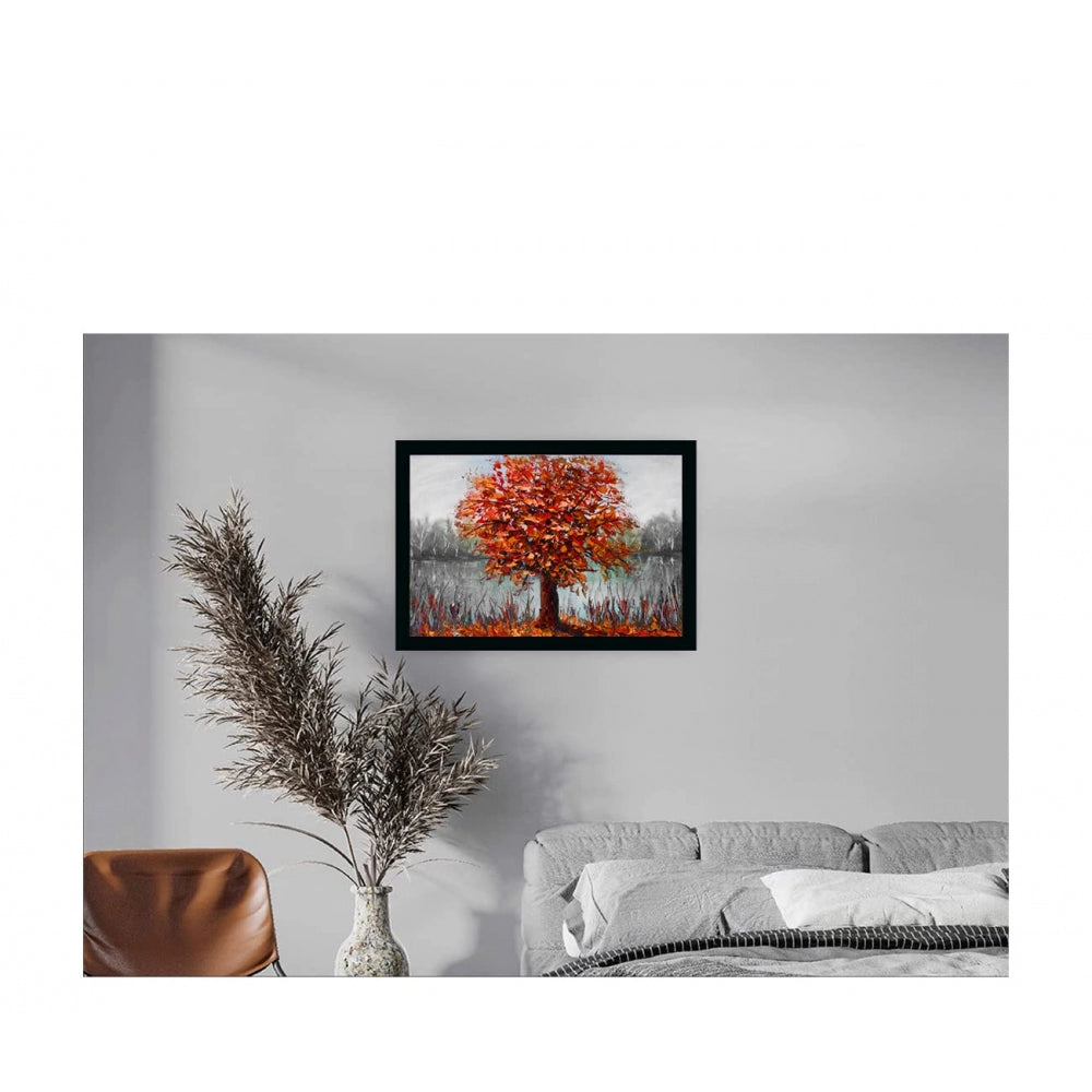 Generic Tree Painting Painting with Synthetic Photo Frame (Multicolor)