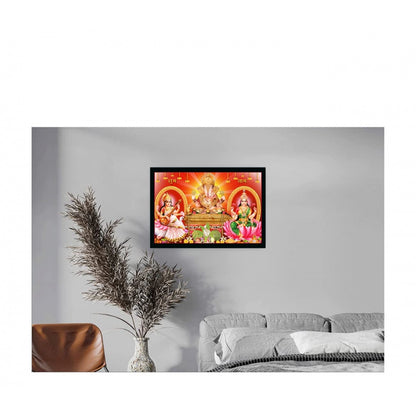 Generic Laxmi Ganesh Saraswati Painting with Synthetic Photo Frame (Multicolor)