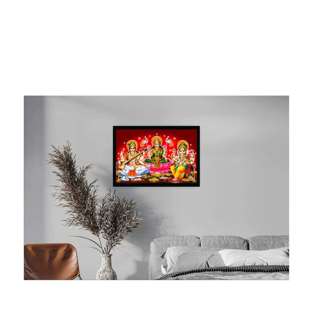 Generic Laxmi Ganesh Saraswati Painting with Synthetic Photo Frame (Multicolor)