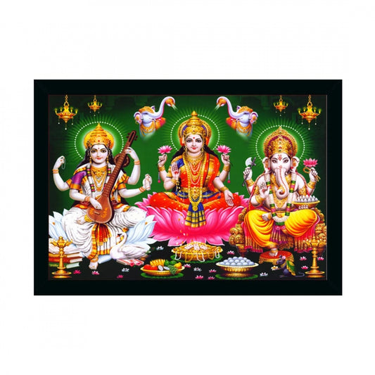 Generic Laxmi Ganesh Saraswati Painting with Synthetic Photo Frame (Multicolor)