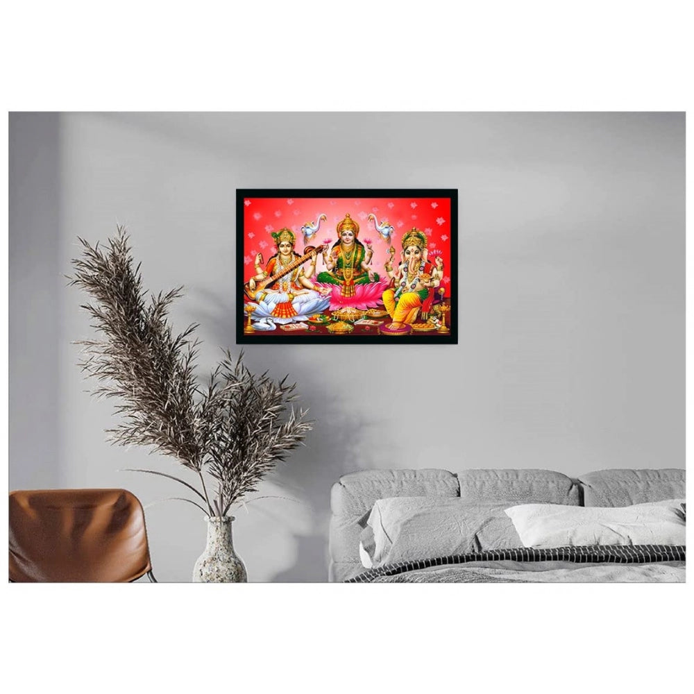 Generic Laxmi Ganesh Saraswati Painting with Synthetic Photo Frame (Multicolor)