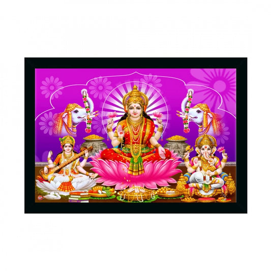 Generic Laxmi Ganesh Saraswati Painting with Synthetic Photo Frame (Multicolor)