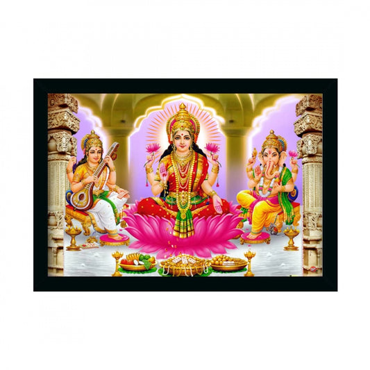 Generic Laxmi Ganesh Saraswati Painting with Synthetic Photo Frame (Multicolor)