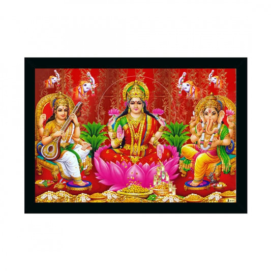 Generic Laxmi Ganesh Saraswati Painting with Synthetic Photo Frame (Multicolor)