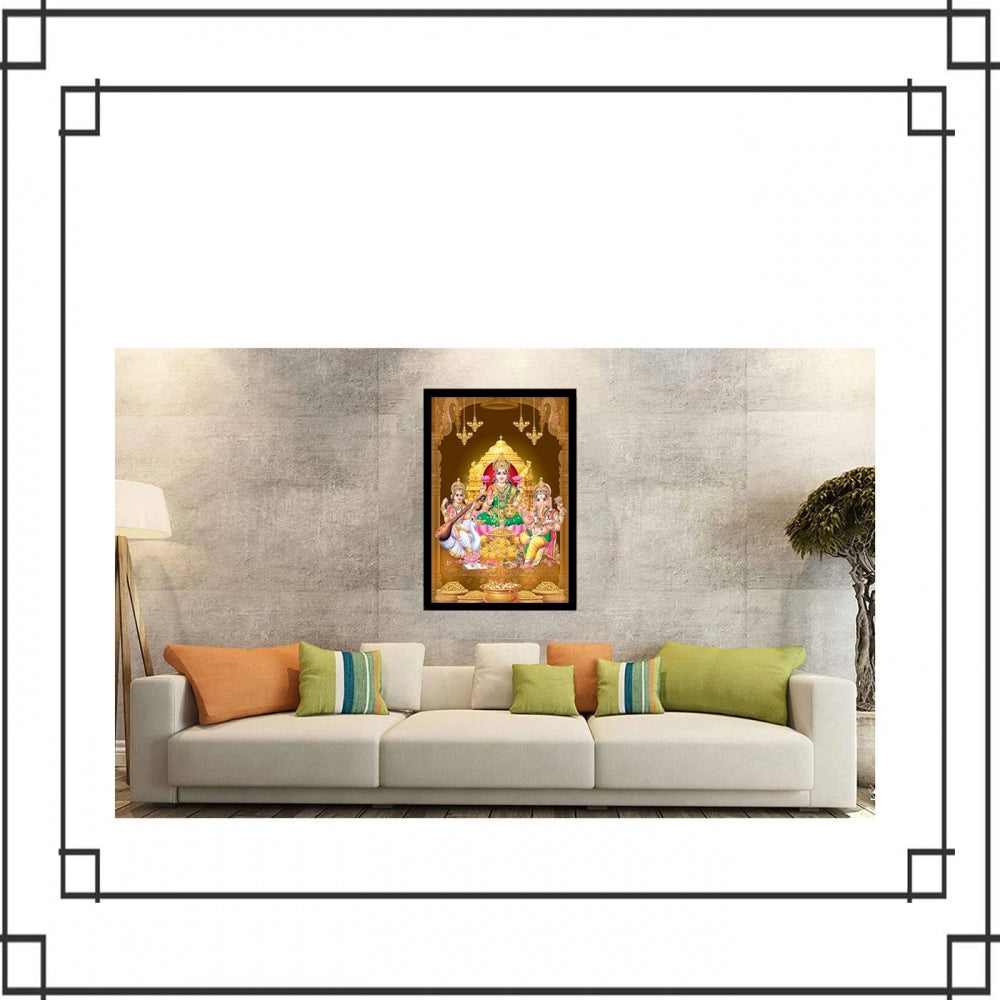 Generic Laxmi Ganesh Saraswati Painting with Synthetic Photo Frame (Multicolor)