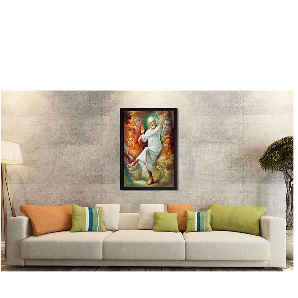 Generic Saibaba Painting with Synthetic Photo Frame (Multicolor)