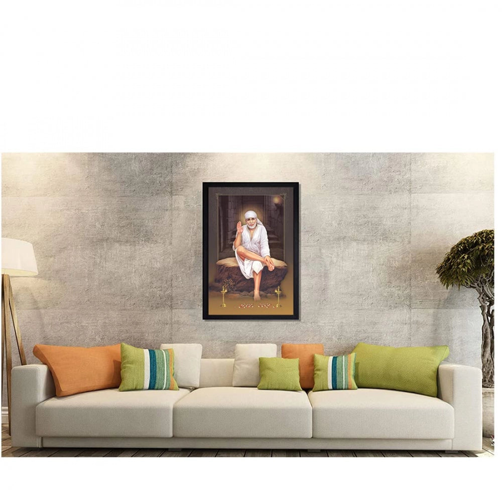 Generic Saibaba Painting with Synthetic Photo Frame (Multicolor)