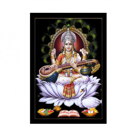 Generic Saraswati Maa Painting with Synthetic Photo Frame (Multicolor)