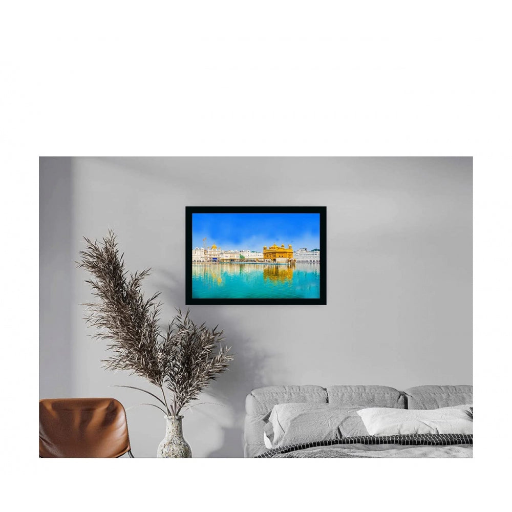 Generic Golden Temple Painting with Synthetic Photo Frame (Multicolor)