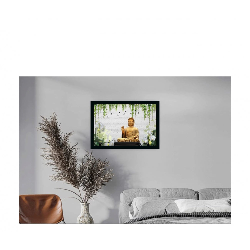 Generic Lord Buddha Painting with Synthetic Photo Frame (Multicolor)