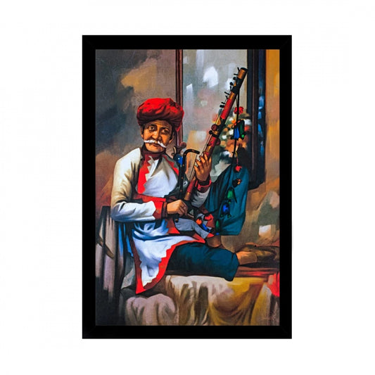 Generic Rajasthani Village Modern Art Painting with Synthetic Photo Frame (Multicolor)