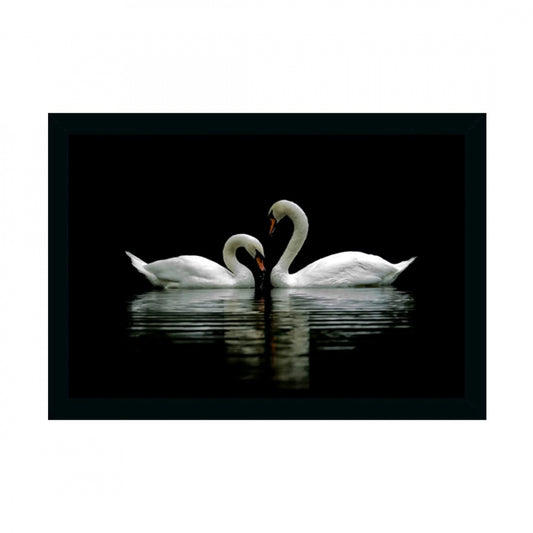 Generic Swan Pair Painting with Synthetic Photo Frame (Multicolor)