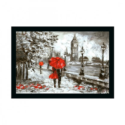 Generic Couple Walk In Forest Painting with Synthetic Photo Frame (Multicolor)