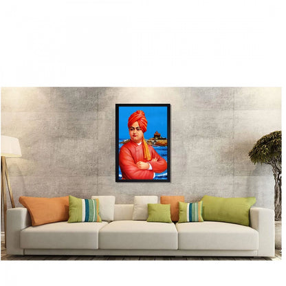 Generic Swami Vivekanand Painting with Synthetic Photo Frame (Multicolor)