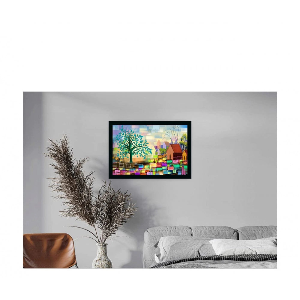 Generic Village Painting Painting with Synthetic Photo Frame (Multicolor)