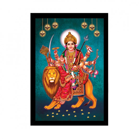 Generic Durga Mata Painting with Synthetic Photo Frame (Multicolor)