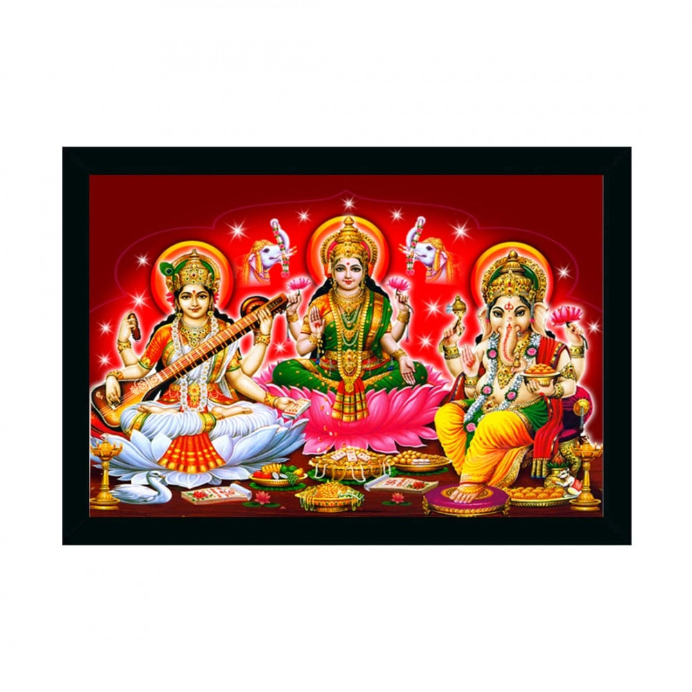 Generic Laxmi Ganesh Saraswati Painting with Synthetic Photo Frame (Multicolor)