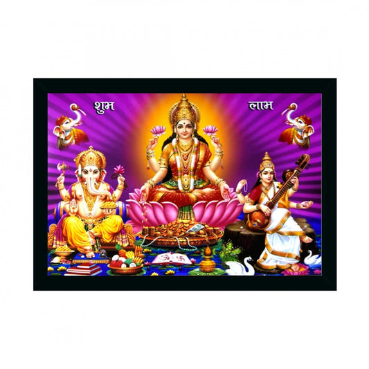 Generic Laxmi Ganesh Saraswati Painting with Synthetic Photo Frame (Multicolor)