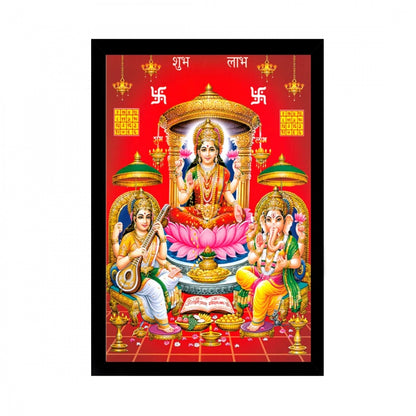 Generic Laxmi Ganesh Saraswati Painting with Synthetic Photo Frame (Multicolor)