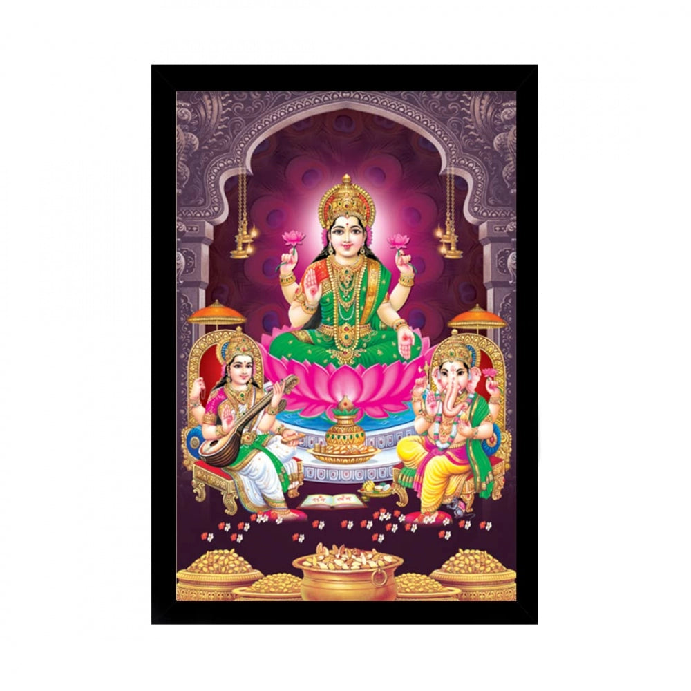 Generic Laxmi Ganesh Saraswati Painting with Synthetic Photo Frame (Multicolor)