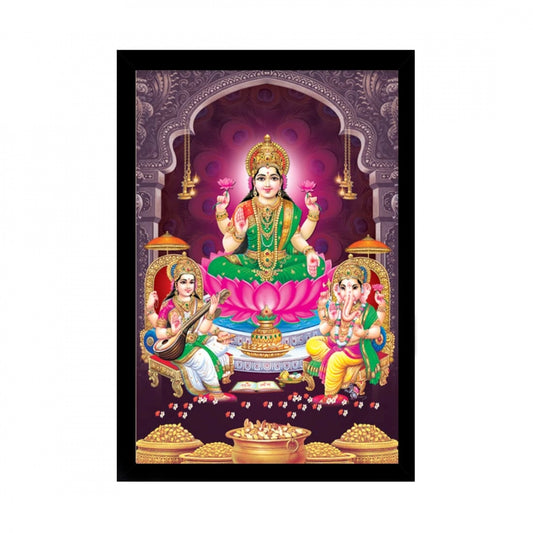 Generic Laxmi Ganesh Saraswati Painting with Synthetic Photo Frame (Multicolor)