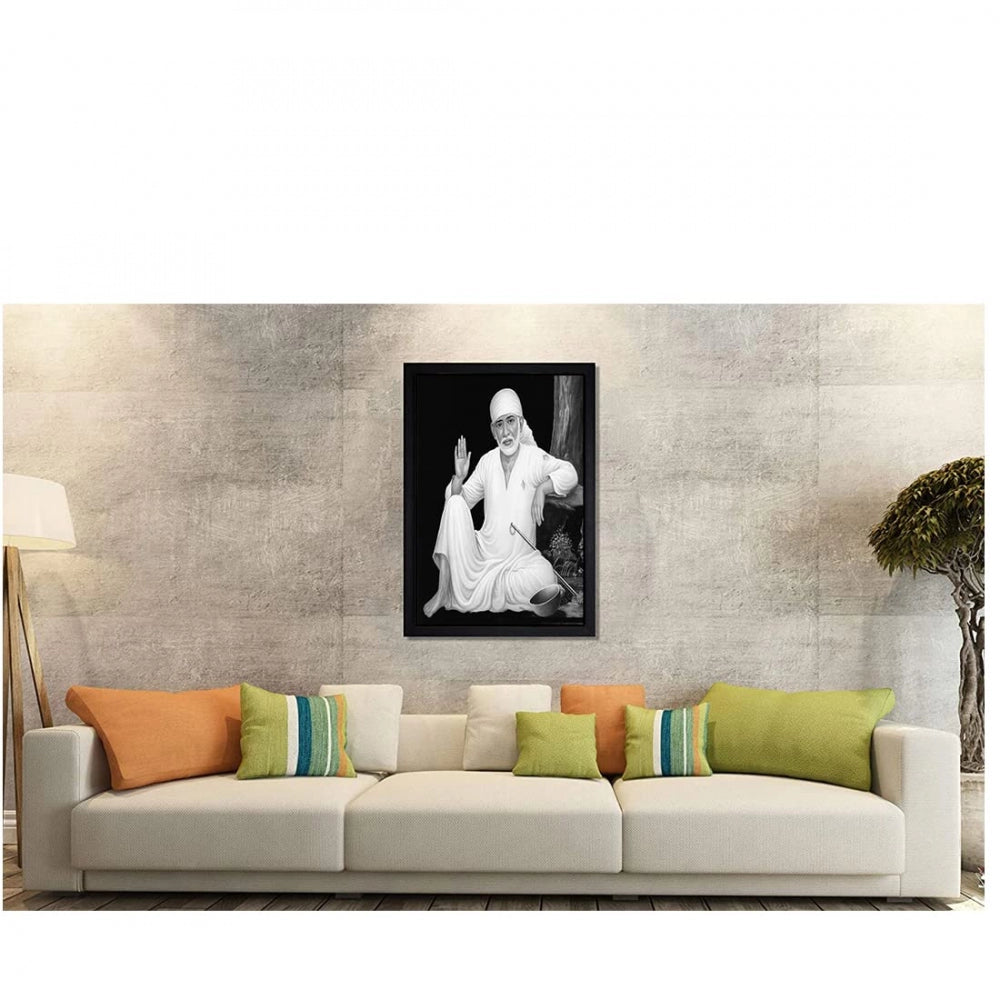 Generic Saibaba Painting with Synthetic Photo Frame (Multicolor)