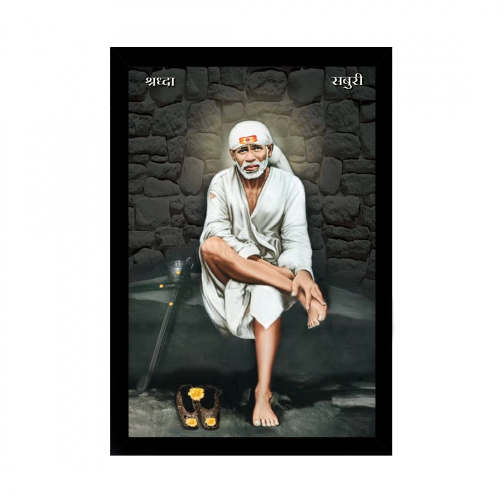 Generic Saibaba Painting with Synthetic Photo Frame (Multicolor)